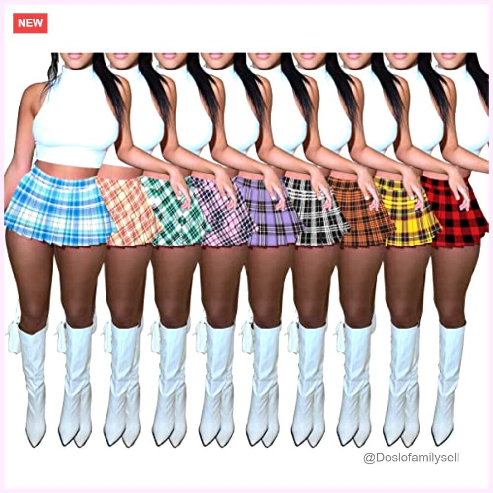 Mini Pleated Skirt High Waist Stretchy Tennis A-Line Skater Skirt - Picture 6 of 7